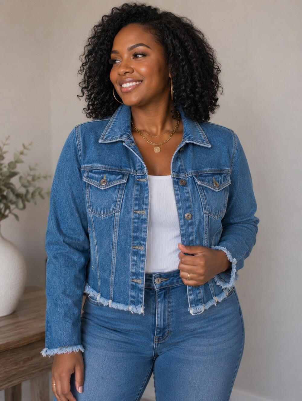 Eighty Eight Blue Denim Jacket with Contrast Stitching **Missing Button**